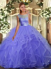 Charming Lavender Ball Gowns Scoop Sleeveless Organza Floor Length Backless Ruffles Quinceanera Dresses