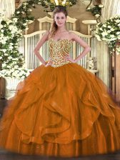  Rust Red Lace Up Sweetheart Beading and Ruffles Sweet 16 Quinceanera Dress Organza Sleeveless