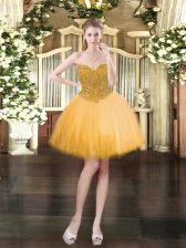  Mini Length Gold Prom Gown Sweetheart Sleeveless Lace Up