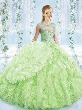  Beading and Ruffles and Pick Ups Sweet 16 Dresses Yellow Green Lace Up Sleeveless Brush Train