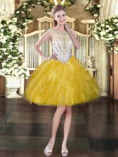  Sleeveless Mini Length Beading and Ruffles Zipper Homecoming Dress with Gold