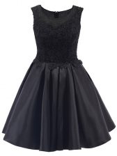 Modern Sleeveless Satin Mini Length Zipper Quinceanera Court Dresses in Black with Lace