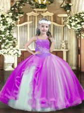  Beading Kids Formal Wear Fuchsia Lace Up Sleeveless Floor Length