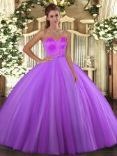 Eye-catching Eggplant Purple Sleeveless Floor Length Beading Lace Up Quinceanera Dresses