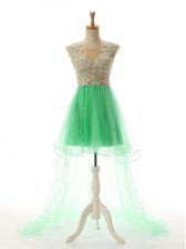 Ideal Scoop Sleeveless Evening Dress High Low Appliques Turquoise Tulle