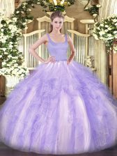  Lavender Tulle Zipper 15 Quinceanera Dress Sleeveless Floor Length Beading and Ruffles