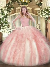 Ideal Red Straps Neckline Beading and Ruffles Sweet 16 Quinceanera Dress Sleeveless Zipper