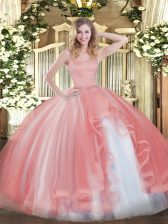  Tulle Sleeveless Floor Length Vestidos de Quinceanera and Beading