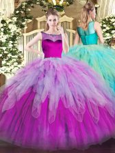 Enchanting Multi-color Ball Gowns Beading and Ruffles Sweet 16 Quinceanera Dress Zipper Organza Sleeveless Floor Length