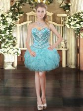 Sweet Tulle Sleeveless Mini Length Evening Dress and Beading and Ruffles