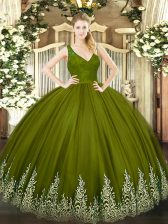  Floor Length Ball Gowns Sleeveless Olive Green 15 Quinceanera Dress Backless