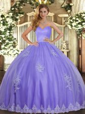 Exceptional Lavender Tulle Lace Up Sweetheart Sleeveless Floor Length Sweet 16 Dress Beading and Appliques