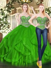  Sleeveless Lace Up Floor Length Beading and Ruffles Sweet 16 Dress