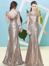  Cap Sleeves Zipper Floor Length Sequins Prom Evening Gown
