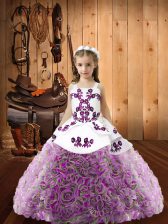 Excellent Sleeveless Lace Up Floor Length Beading Little Girl Pageant Dress