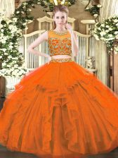  Rust Red Scoop Zipper Beading and Ruffles Sweet 16 Quinceanera Dress Sleeveless