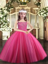  Tulle Sleeveless Floor Length Girls Pageant Dresses and Beading