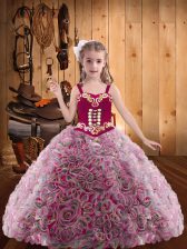  Multi-color Lace Up Straps Embroidery and Ruffles Pageant Dress Womens Fabric With Rolling Flowers Sleeveless