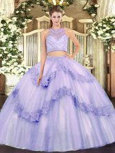 Excellent Lavender Sleeveless Tulle Zipper Vestidos de Quinceanera for Military Ball and Sweet 16 and Quinceanera