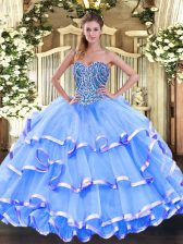 Sumptuous Floor Length Baby Blue Quince Ball Gowns Sweetheart Sleeveless Lace Up