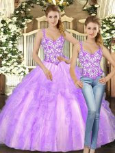 Low Price Ball Gowns Quinceanera Dress Lilac Straps Organza Sleeveless Floor Length Lace Up