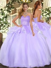 Enchanting Lavender Organza Lace Up Sweetheart Sleeveless Floor Length Ball Gown Prom Dress Beading and Ruffles