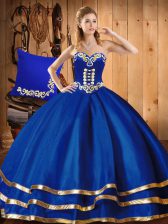 New Arrival Blue Ball Gowns Sweetheart Sleeveless Organza Floor Length Lace Up Embroidery Quinceanera Dresses