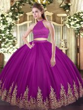Best Fuchsia Sleeveless Beading and Appliques Floor Length Quinceanera Dresses