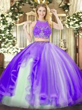 Artistic Lavender Scoop Zipper Beading and Ruffles Sweet 16 Dress Sleeveless