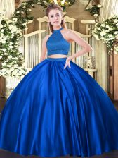  Royal Blue Sleeveless Floor Length Beading Backless Sweet 16 Dresses
