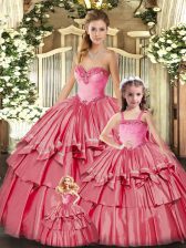 Trendy Watermelon Red Sleeveless Ruffled Layers Floor Length Sweet 16 Quinceanera Dress