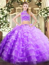  Lavender High-neck Backless Beading and Ruffled Layers Sweet 16 Dress Sleeveless