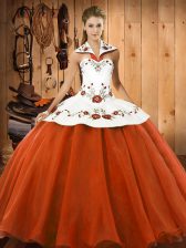 Orange Red Sleeveless Embroidery Floor Length Quinceanera Dress