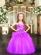 Ball Gowns Little Girls Pageant Dress Wholesale Lilac Spaghetti Straps Organza Sleeveless Floor Length Lace Up