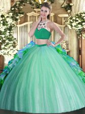  Multi-color Vestidos de Quinceanera Military Ball and Sweet 16 and Quinceanera with Beading and Ruffles High-neck Sleeveless Backless