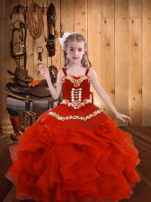  Organza Sleeveless Floor Length Little Girls Pageant Dress Wholesale and Embroidery and Ruffles