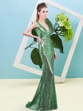  Floor Length Green Sequined Sleeveless Sequins