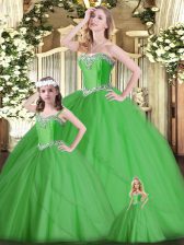 Dynamic Green Sleeveless Tulle Lace Up Sweet 16 Dresses for Military Ball and Sweet 16 and Quinceanera