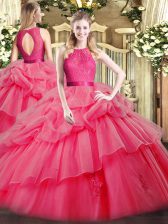  Ball Gowns Ball Gown Prom Dress Coral Red Scoop Organza Sleeveless Floor Length Zipper