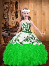  Green Pageant Dress for Girls Party and Sweet 16 and Quinceanera and Wedding Party with Embroidery and Ruffles Straps Sleeveless Lace Up