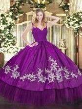 Ideal Fuchsia V-neck Neckline Beading and Appliques 15 Quinceanera Dress Sleeveless Zipper