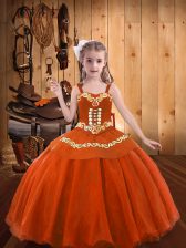 Popular Sleeveless Lace Up Floor Length Embroidery and Ruffles Pageant Gowns For Girls