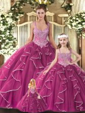 Trendy Sleeveless Beading and Ruffles Lace Up 15 Quinceanera Dress