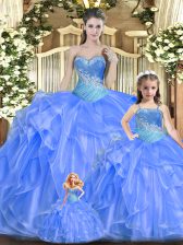 Unique Baby Blue Sweetheart Lace Up Beading and Ruffles Vestidos de Quinceanera Sleeveless