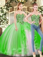  Tulle Lace Up Sweetheart Sleeveless Floor Length Ball Gown Prom Dress Beading