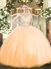  Two Pieces Quinceanera Dress Gold Scoop Tulle Sleeveless Floor Length Zipper