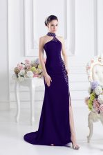  Beading Homecoming Dress Purple Lace Up Sleeveless Sweep Train