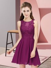 High Class Empire Dama Dress Dark Purple Scoop Chiffon Sleeveless Mini Length Zipper