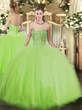 Inexpensive Yellow Green 15 Quinceanera Dress Military Ball and Sweet 16 and Quinceanera with Beading Sweetheart Sleeveless Lace Up