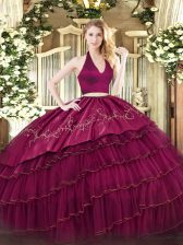 Shining Sleeveless Embroidery and Ruffled Layers Zipper Sweet 16 Dresses